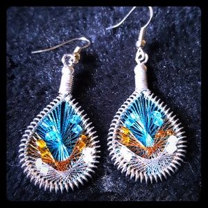 Hand woven beaded tear drop earrings